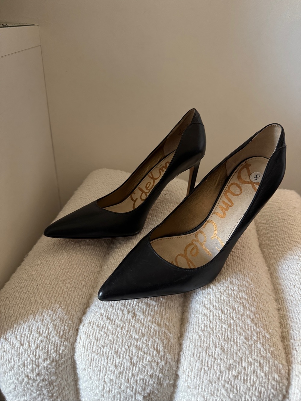 Sam Edelman Black Pointed-Toe Leather Pumps